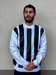 BM 1858 White/Black PU Leather Crewneck Sweater