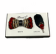Red And Cream Feather Bowtie with matching lapel pin