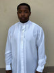 Pronti Mens Banded Collar Pleated Front Embroidered Placket White