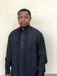Pronti Mens Banded Collar Pleated Front Embroidered Placket Black