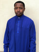 Pronti Mens Banded Collar Pleated Front Embroidered Placket Royal Blue