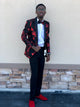 Red Slim Fit Fashion Suit with solid black pants Retro Paris