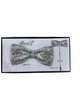 Silver Rhinestone Bowtie With Matching Lapel Pin Brand Q Bp105-E
