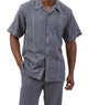 Montique gray Stripe 2 Piece Short Sleeve Men's Summer Walking Suit 2021
