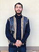 BM 1854 PU Leather Cardigan Sweater Navy/Tan/ Dark Brown