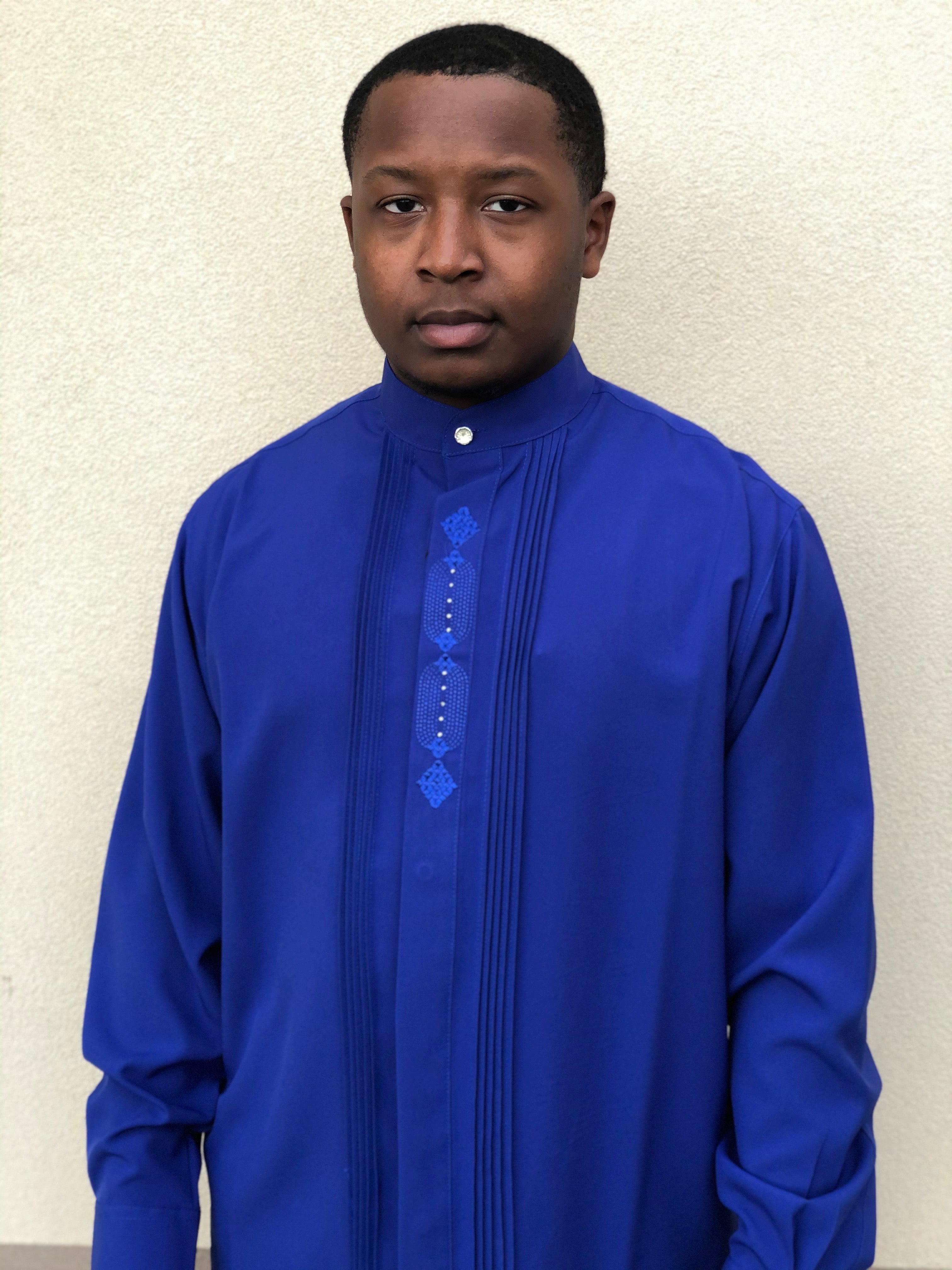 Pronti Mens Banded Collar Pleated Front Embroidered Placket Royal Blue – On Time Fashions Savannah Pronti Mens Banded Collar Pleated Front Embroidered Placket Royal Blue – On Time Fashions Savannah